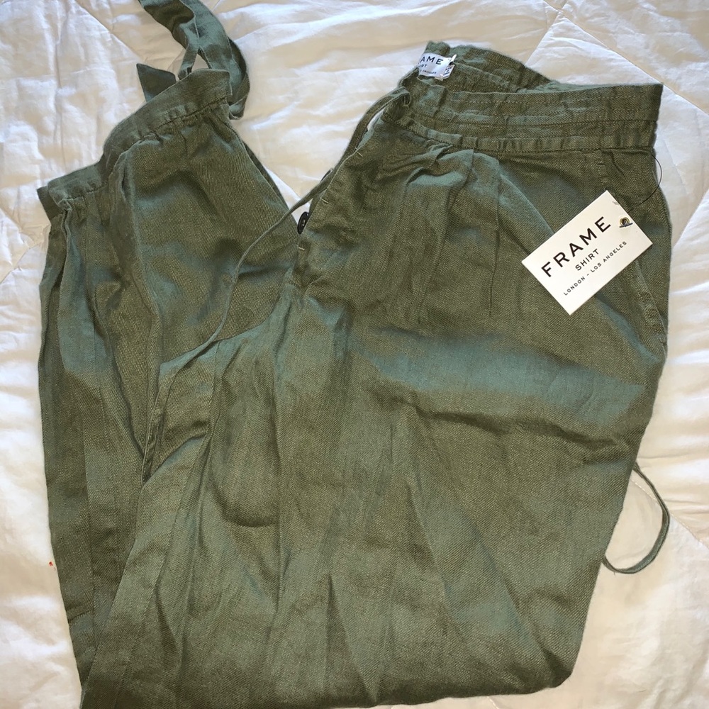 Frame linen jogger crops army green size 6